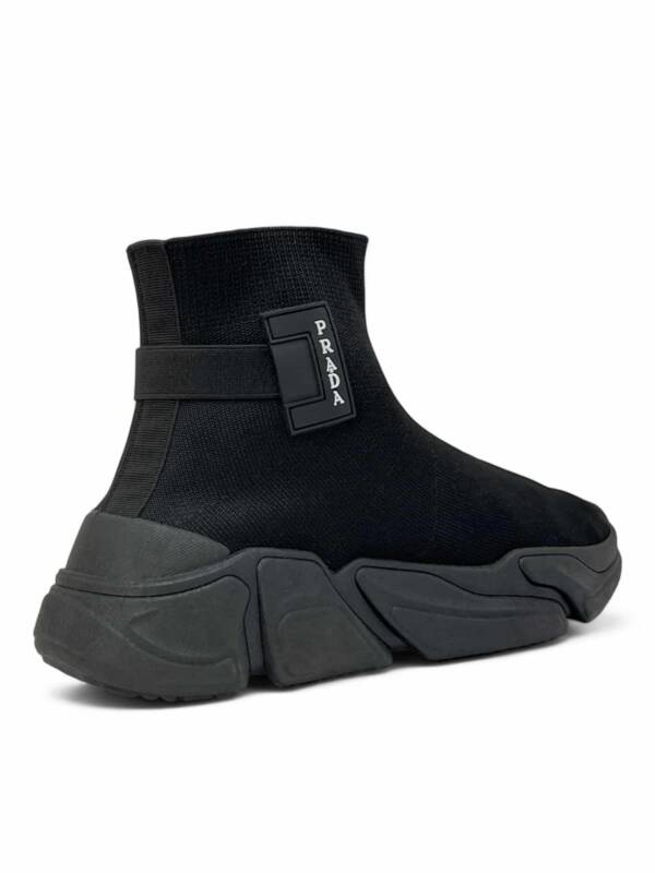 Knit Fabric High-Top Sneakers Black - Image 11