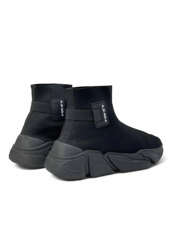 Knit Fabric High-Top Sneakers Black - Image 4