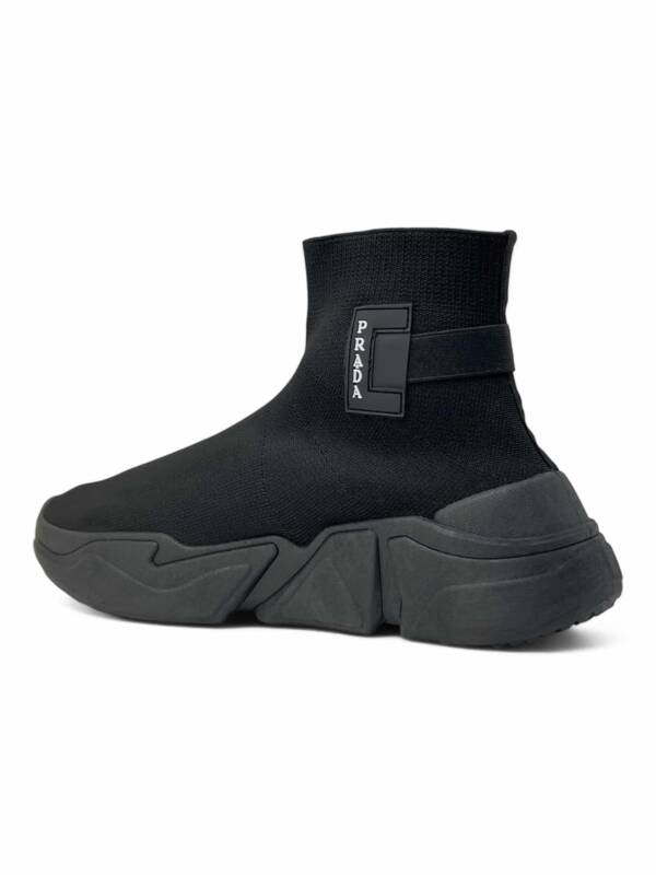 Knit Fabric High-Top Sneakers Black - Image 7