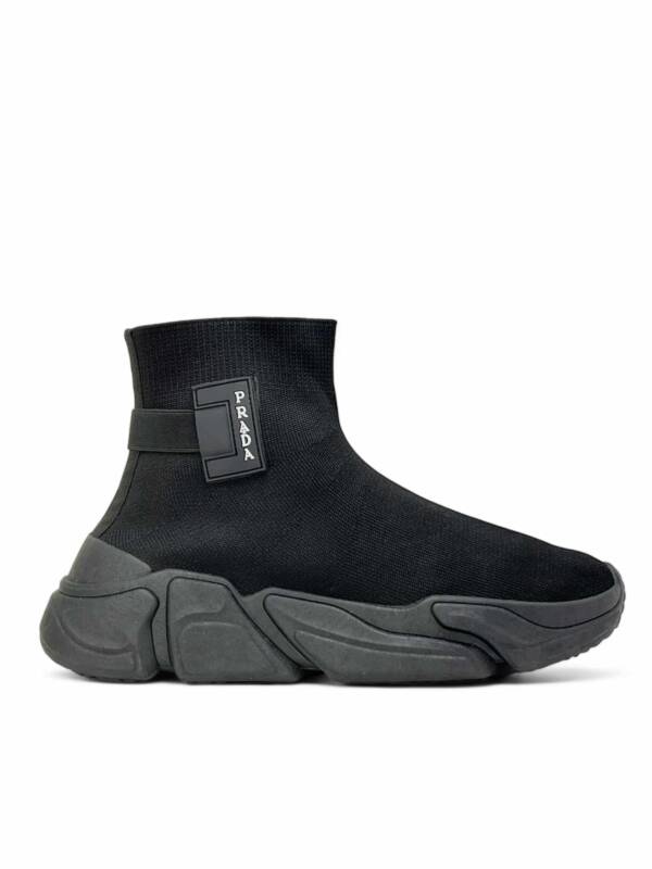 Knit Fabric High-Top Sneakers Black
