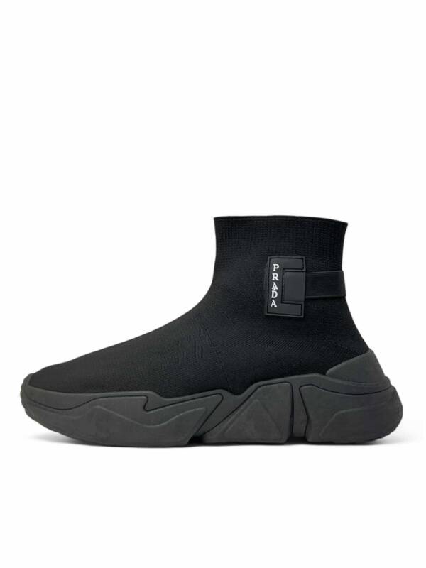 Knit Fabric High-Top Sneakers Black - Image 8