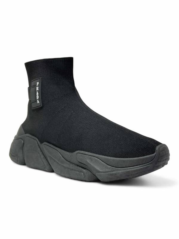 Knit Fabric High-Top Sneakers Black - Image 9