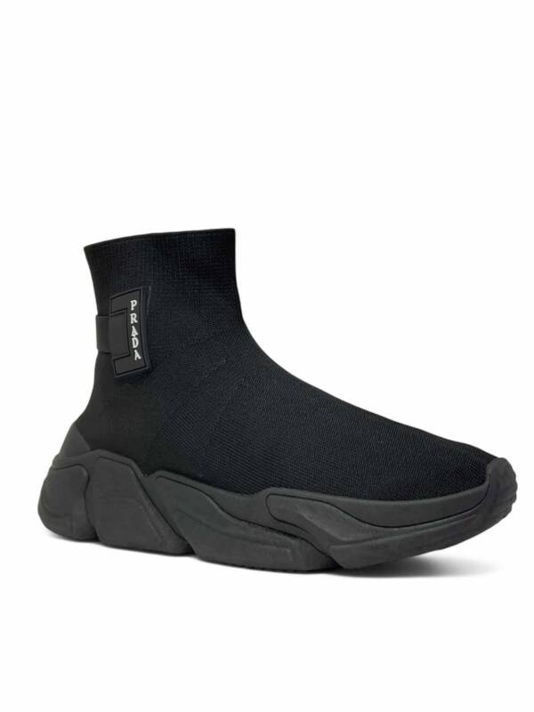 Knit Fabric High-Top Sneakers Black - Image 5