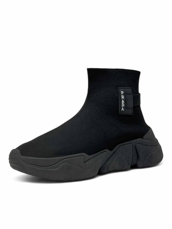 Knit Fabric High-Top Sneakers Black - Image 10
