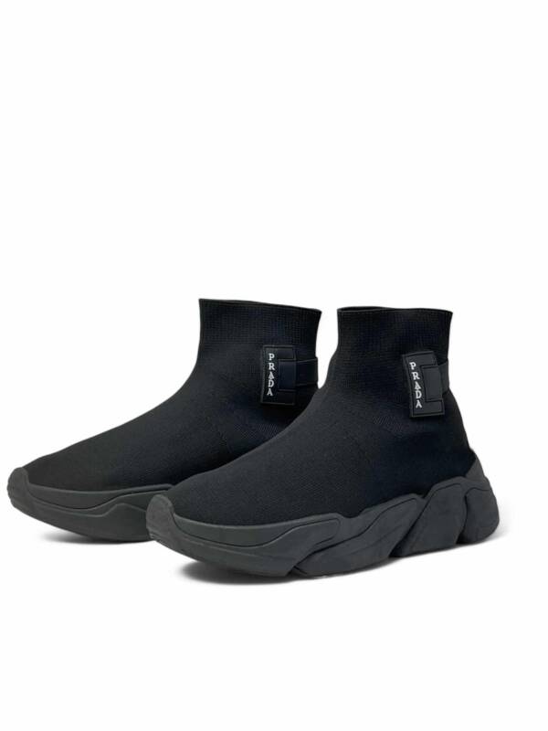 Knit Fabric High-Top Sneakers Black - Image 3