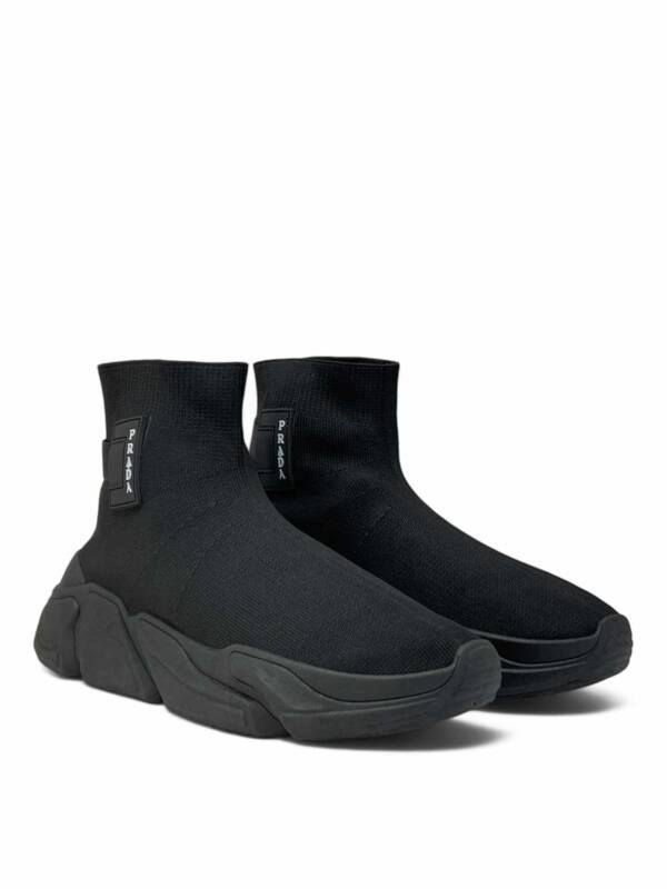 Knit Fabric High-Top Sneakers Black - Image 2